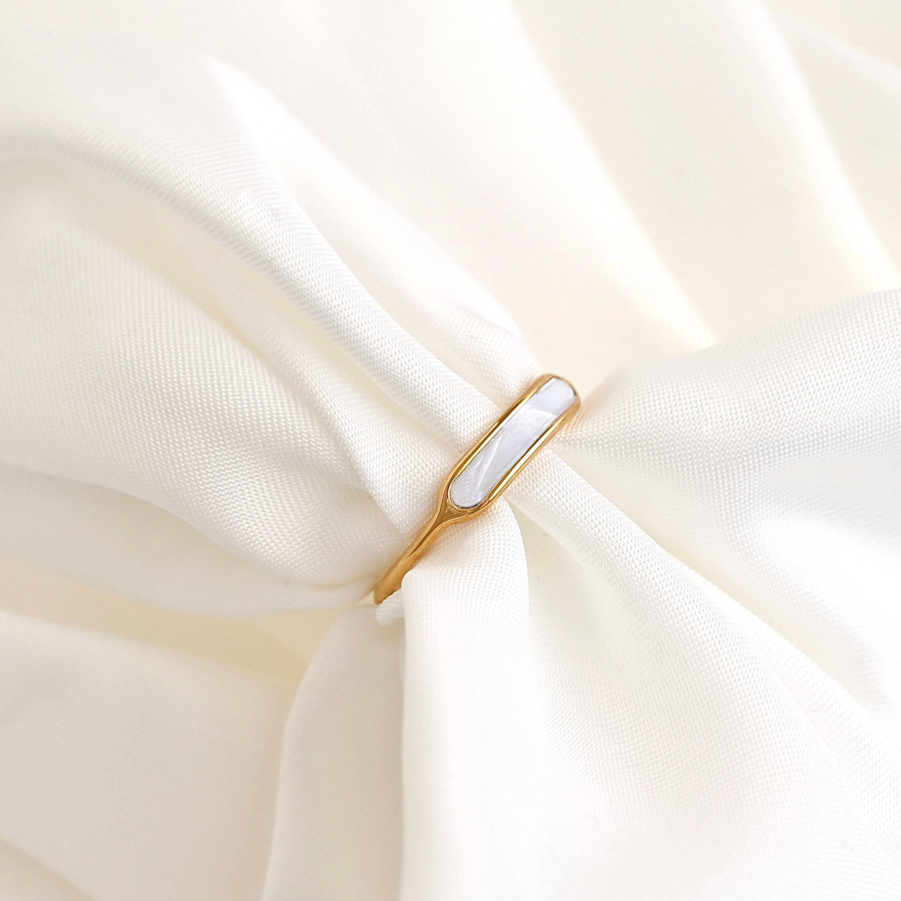 Blueyejewelry - Gold Shell Inlay Ring - Stainless Steel & Mother of Pearl