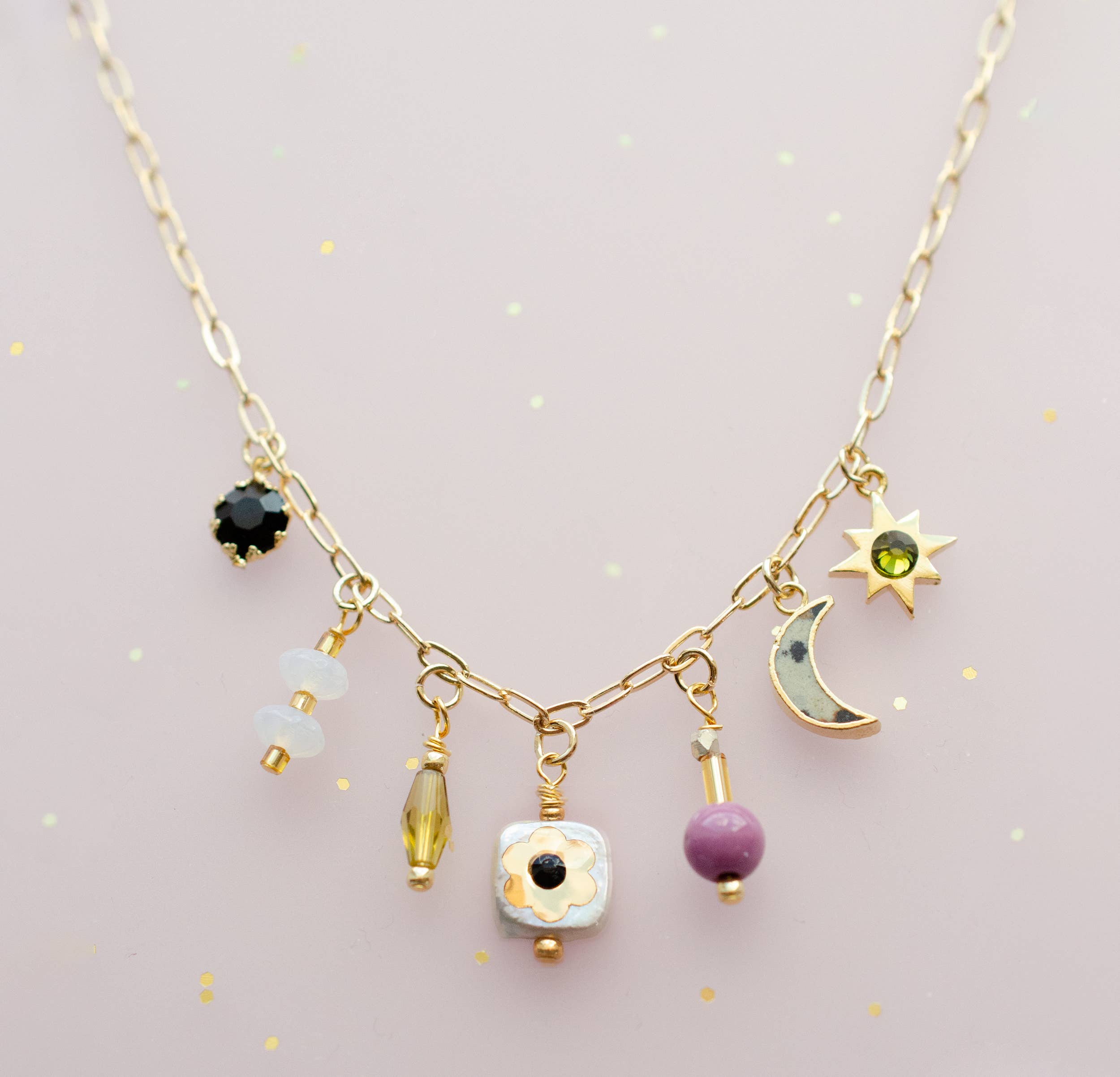 Dainty Flower Beaded Charm Necklace