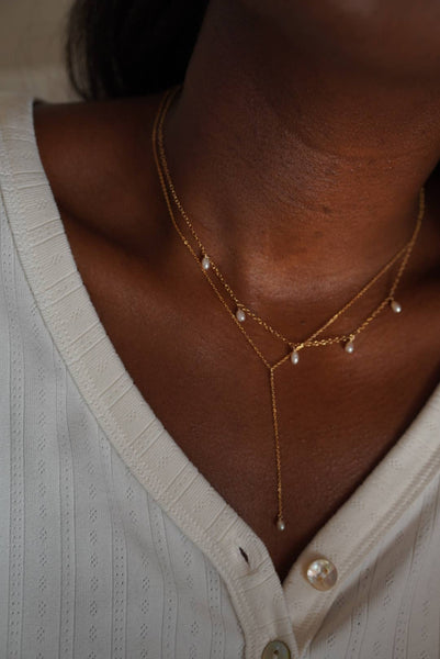 Dainty Pearl Lariat Necklace