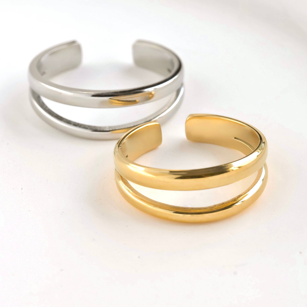 Blueyejewelry - Dainty Layered Open Ring - Stainless Steel Double Band Ring