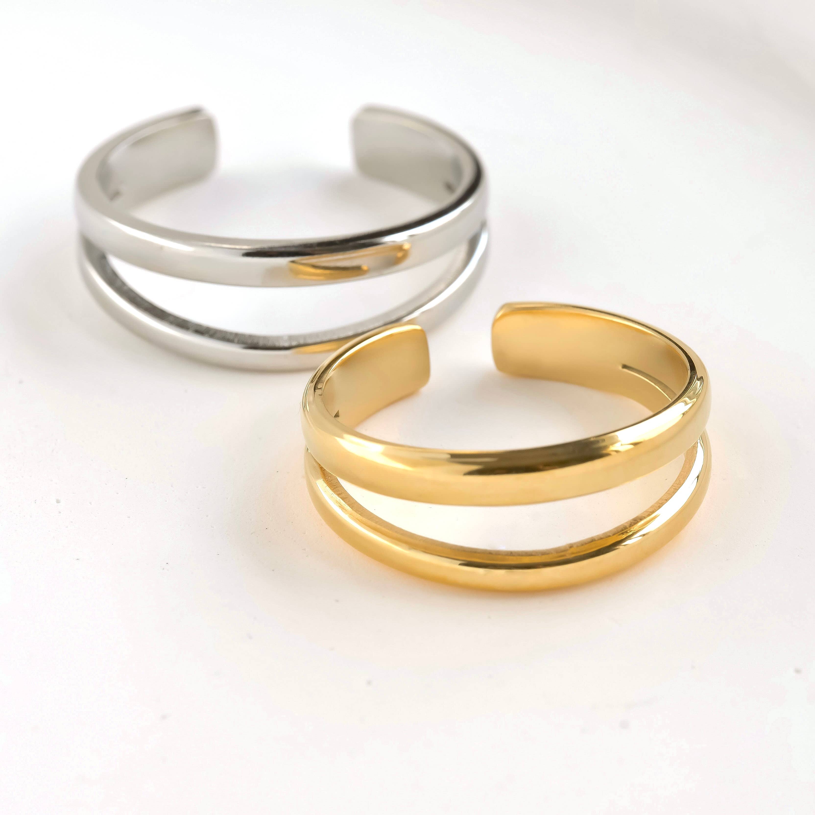 Blueyejewelry - Dainty Layered Open Ring - Stainless Steel Double Band Ring