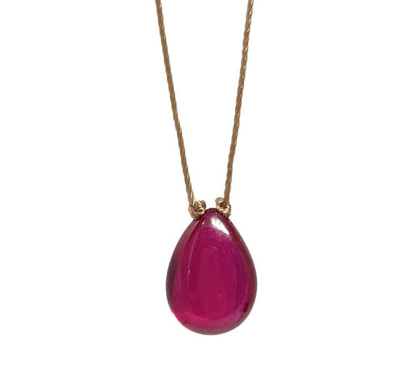 Rubellite Hydroquartz Teardrop Cord Necklace