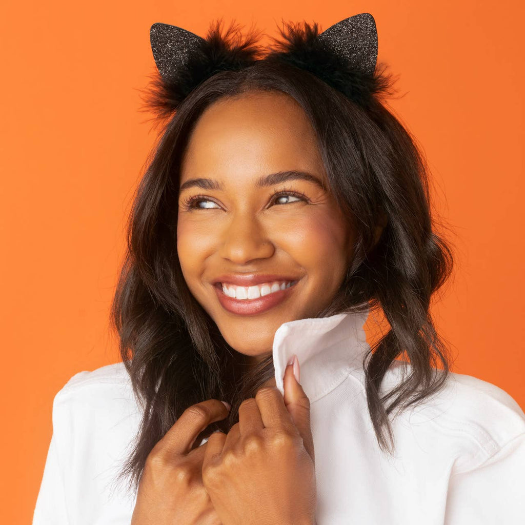 KITSCH - Satin Cat Ears Headband - Black Glitter