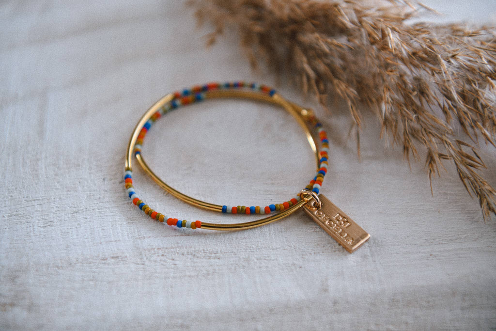 Seed Bead and Gold Tube Bead Wrap Bracelet