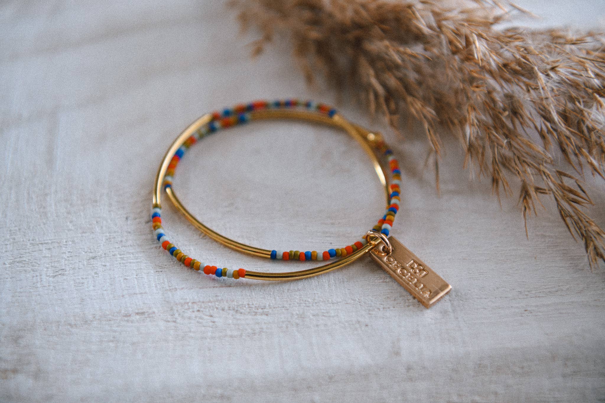 Seed Bead and Gold Tube Bead Wrap Bracelet
