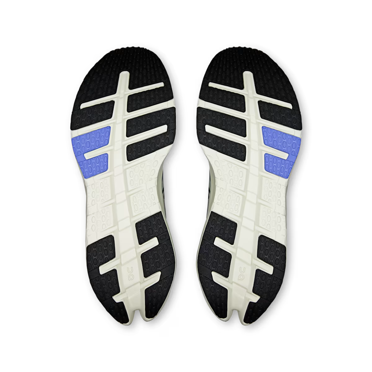 Black, white, and blue sole of a shoe on a transparent background