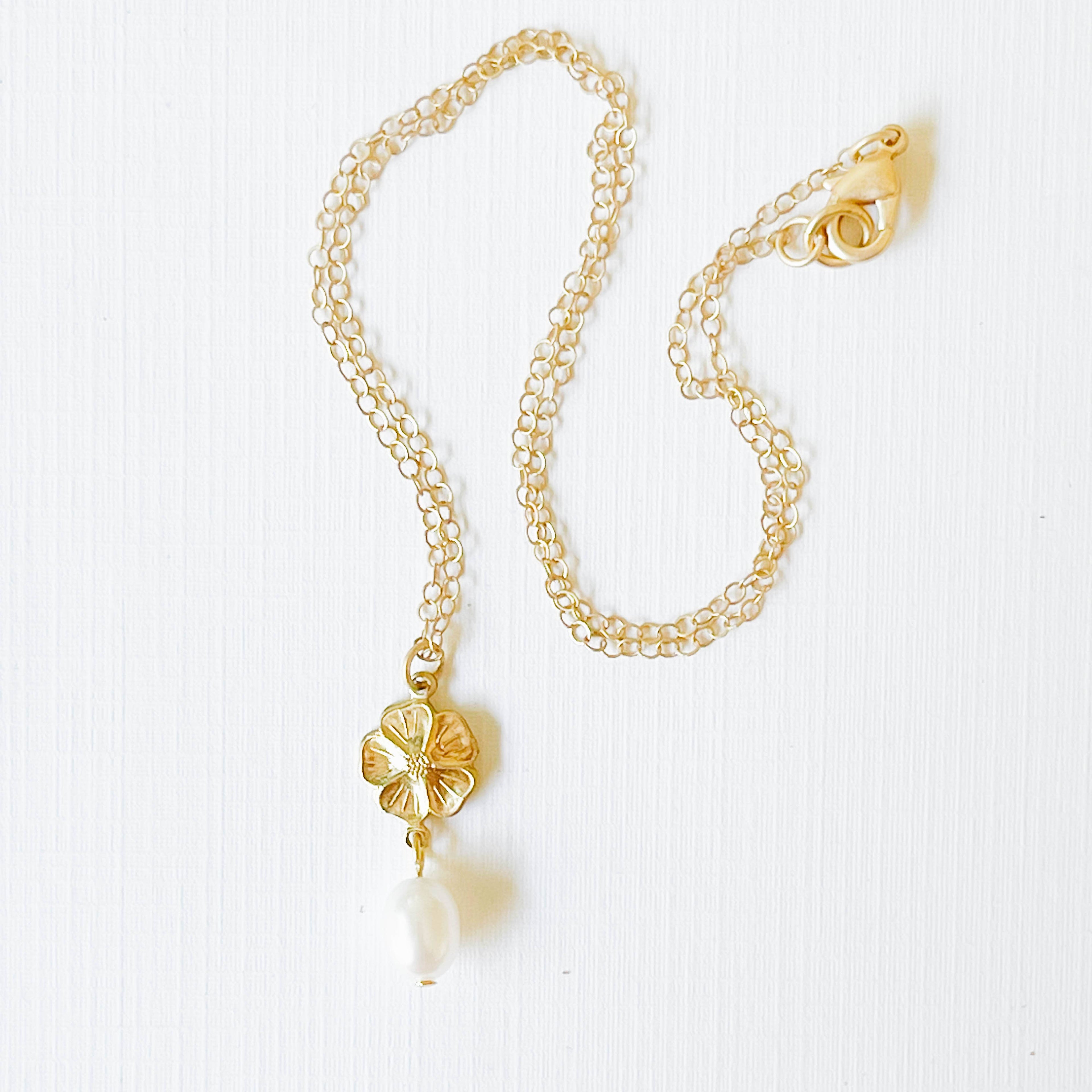 Gold Flower and Pearl Necklace