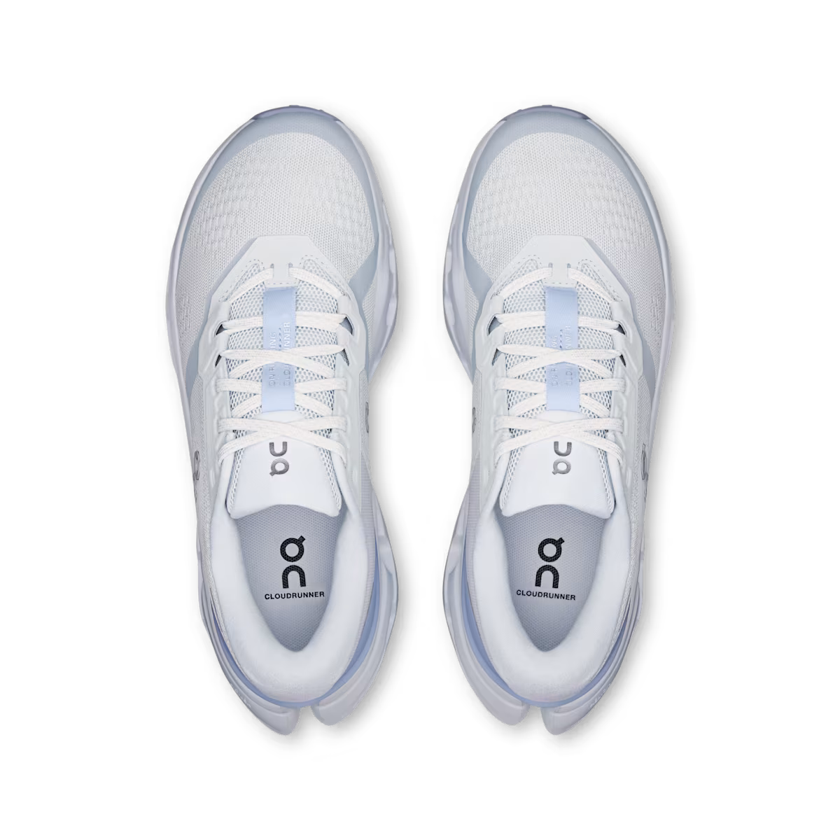 White running shoes with blue accents on a transparent background