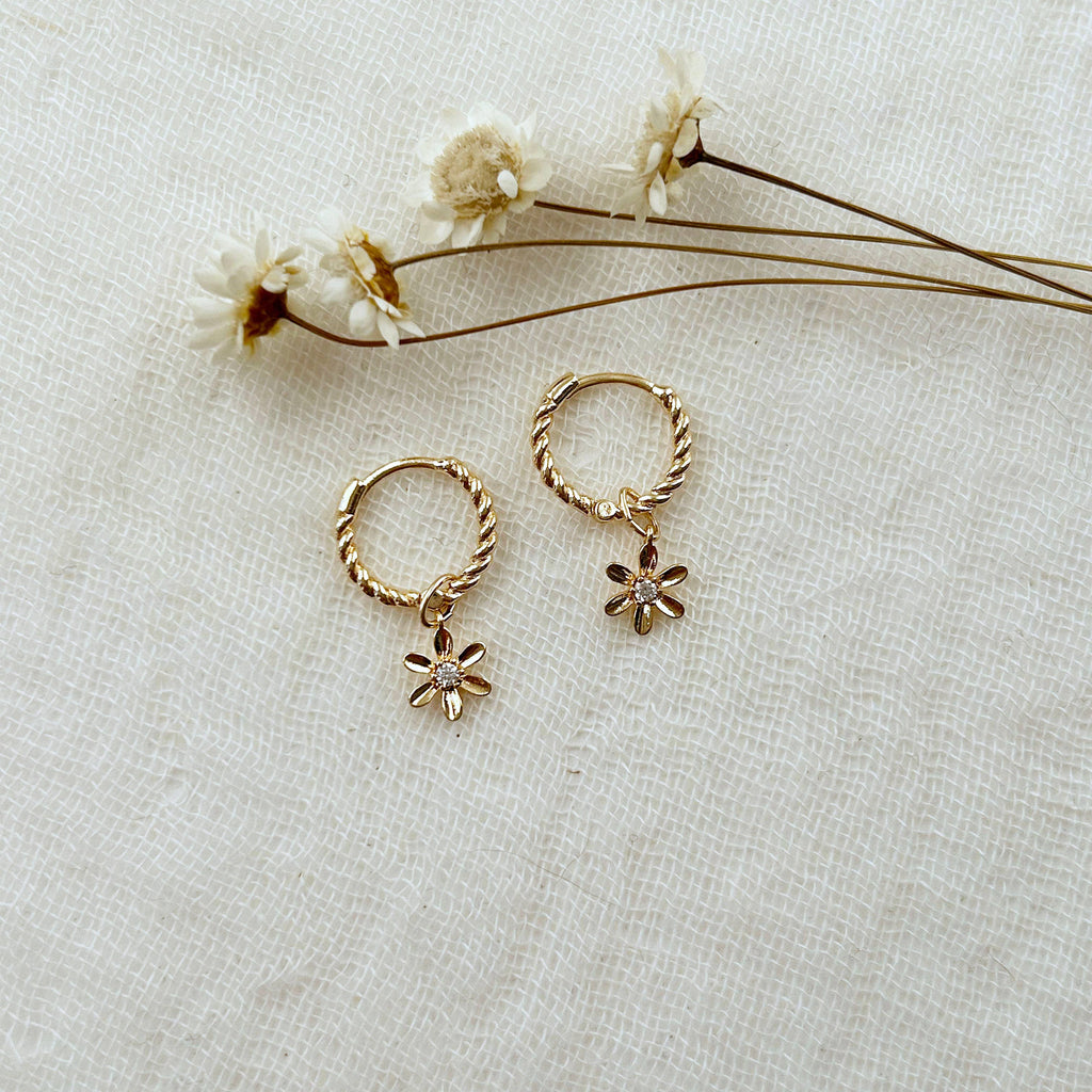 Flower Charm Huggie Hoops