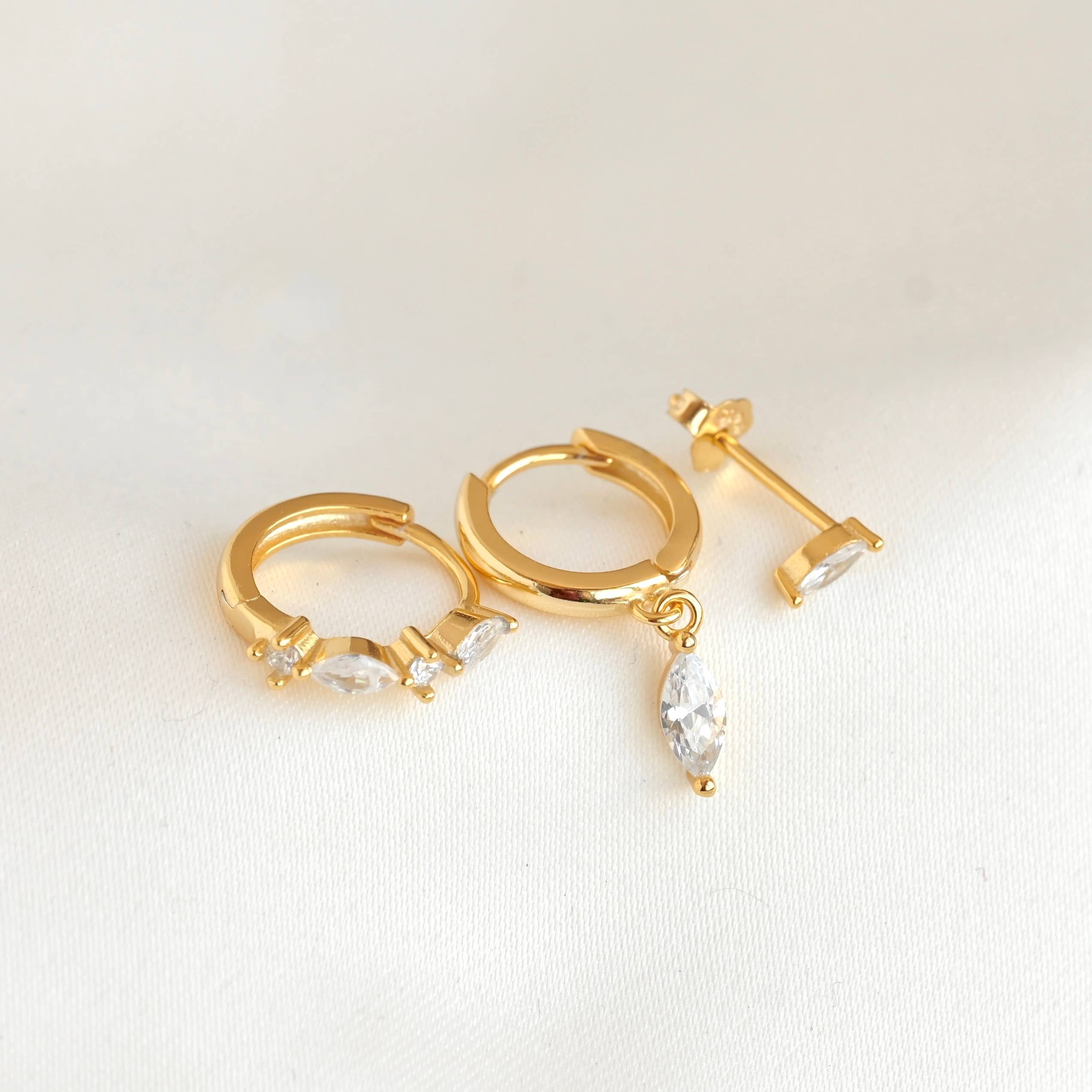 Blueyejewelry - Gold Marquise CZ Earring Set - 925 Sterling Silver