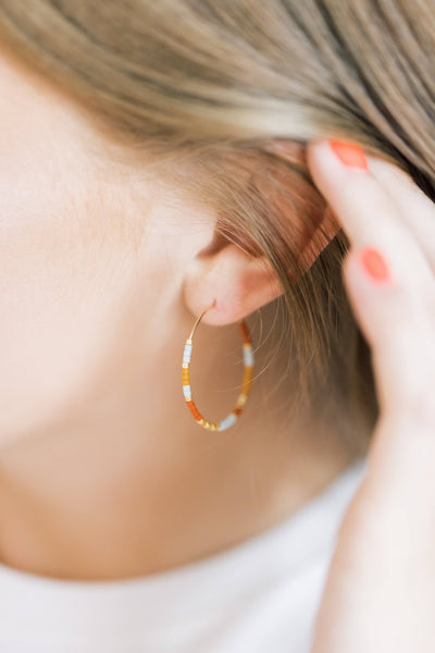 Beaded Hoop Earrings| Hypoallergenic: Gold / Ocean