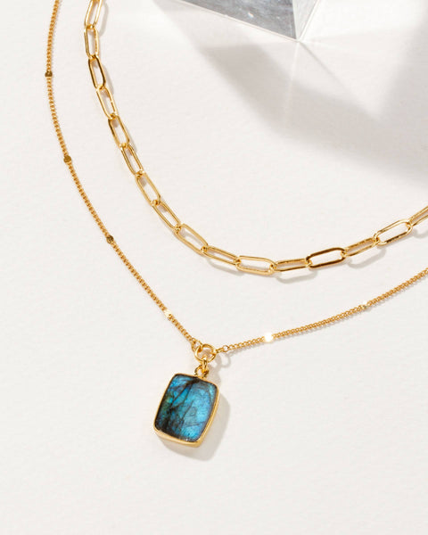 Be There or Be Square Necklace Set|Labradorite