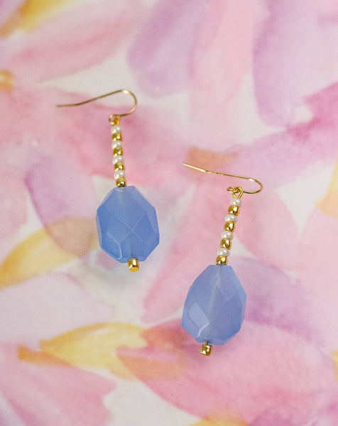 Blue Chalcedony Faceted Earrings