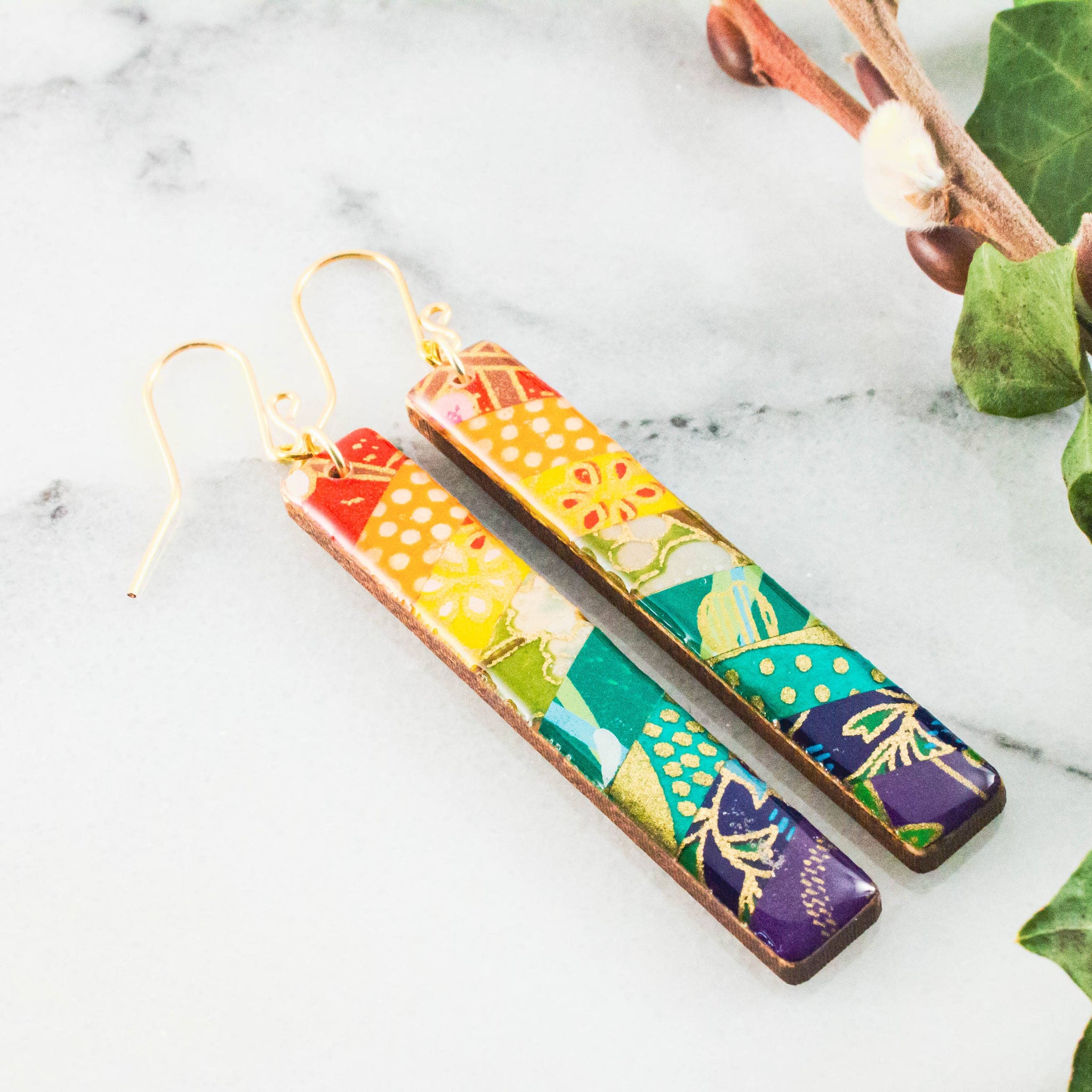 Rainbow Collage Bar Earrings