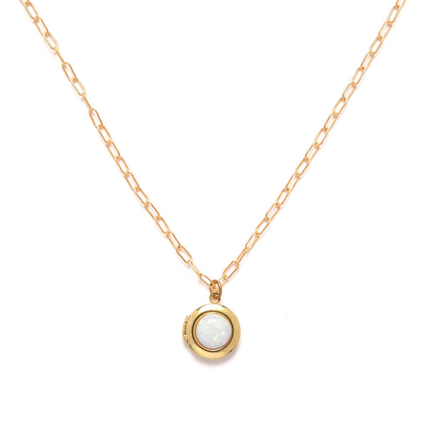 Opal Locket Necklace: Gold plated brass / 17"