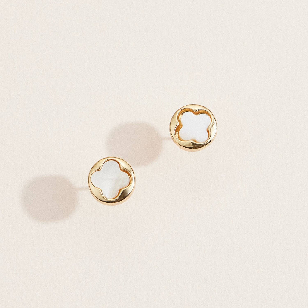 Gold & Pearl Clover Stud Earrings
