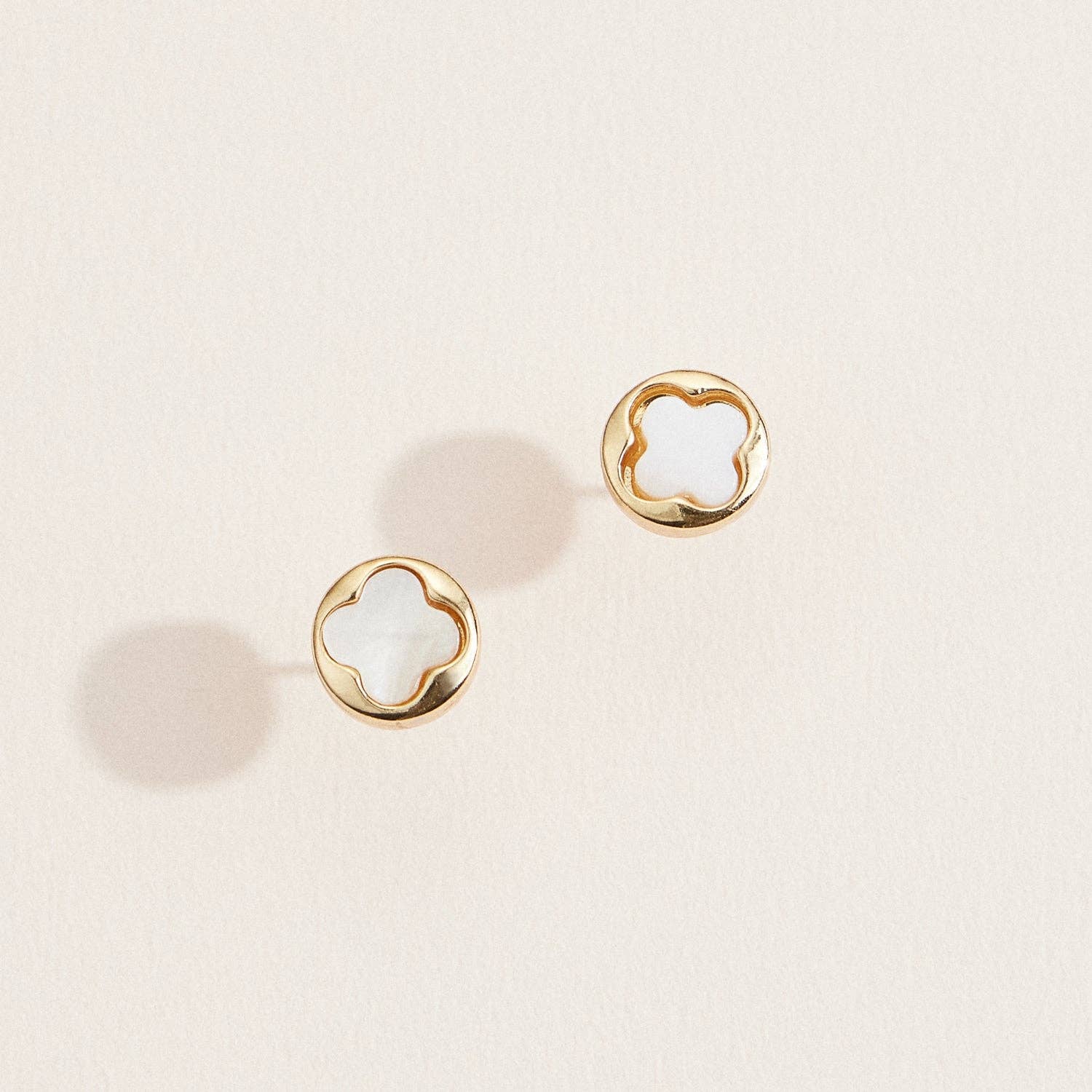 Gold & Pearl Clover Stud Earrings