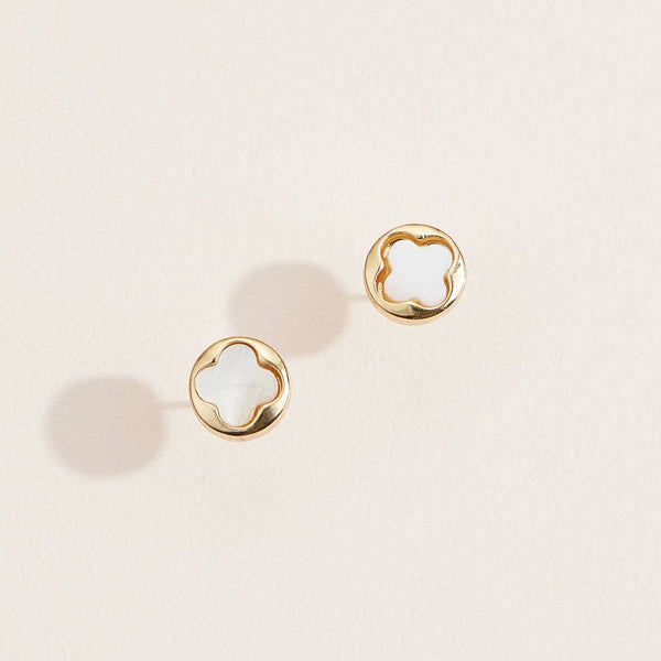 Gold & Pearl Clover Stud Earrings