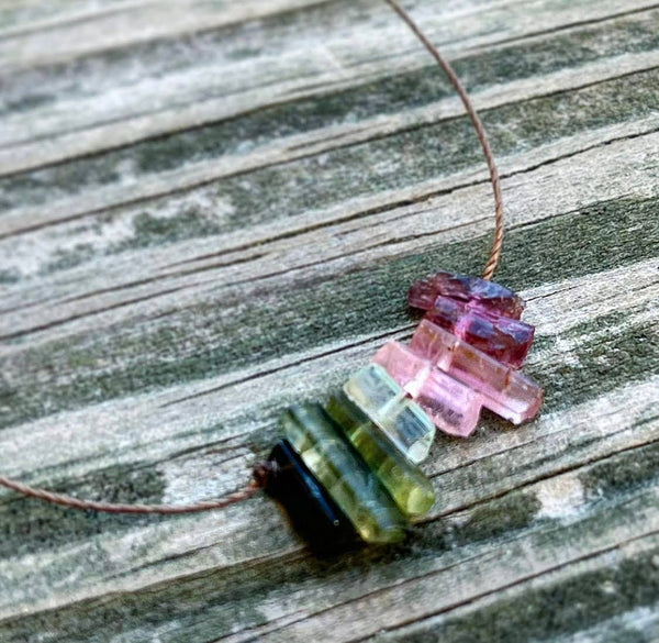 Multi Tourmaline Stick Bar Necklace