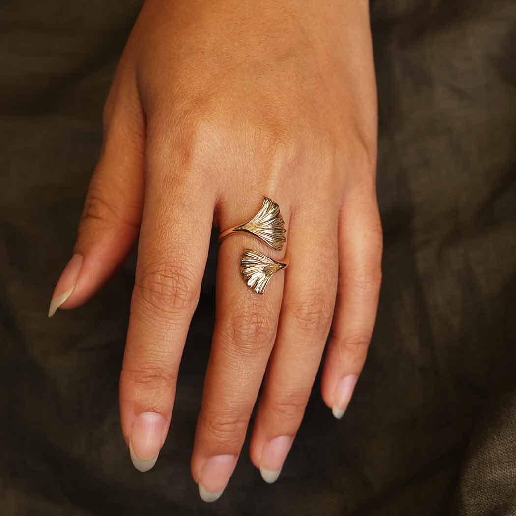 SS Adjustable Ginkgo Leaf Ring
