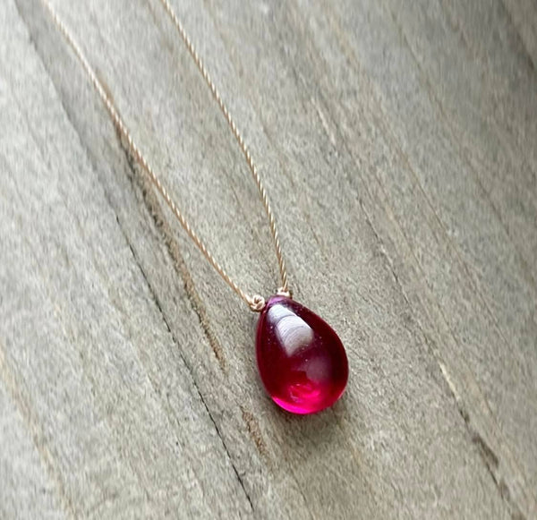 Rubellite Hydroquartz Teardrop Cord Necklace