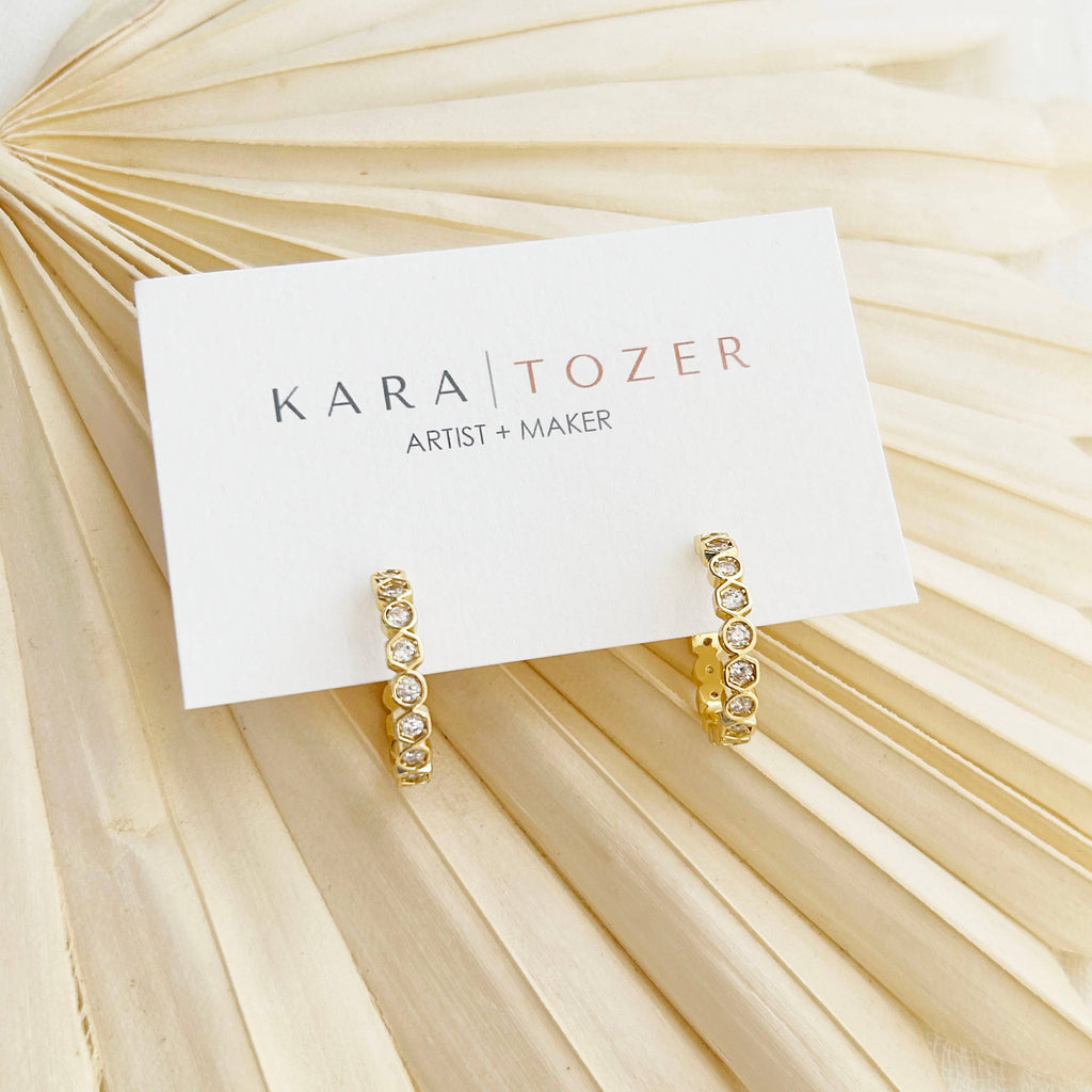 Gold Geometric Crystal Hoops