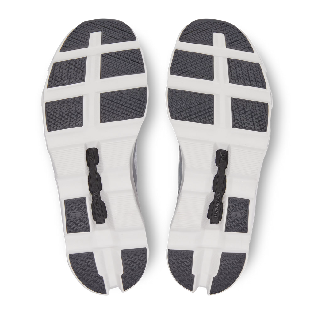 White and black athletic shoe sole on a white background