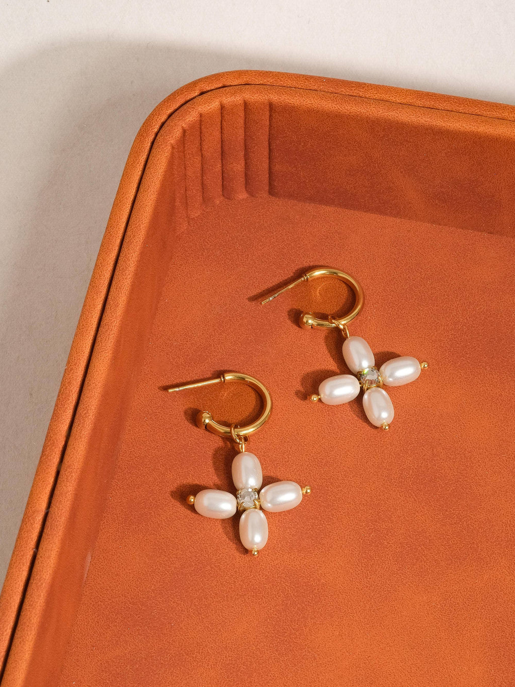 Pearl Cross Hoop Earring