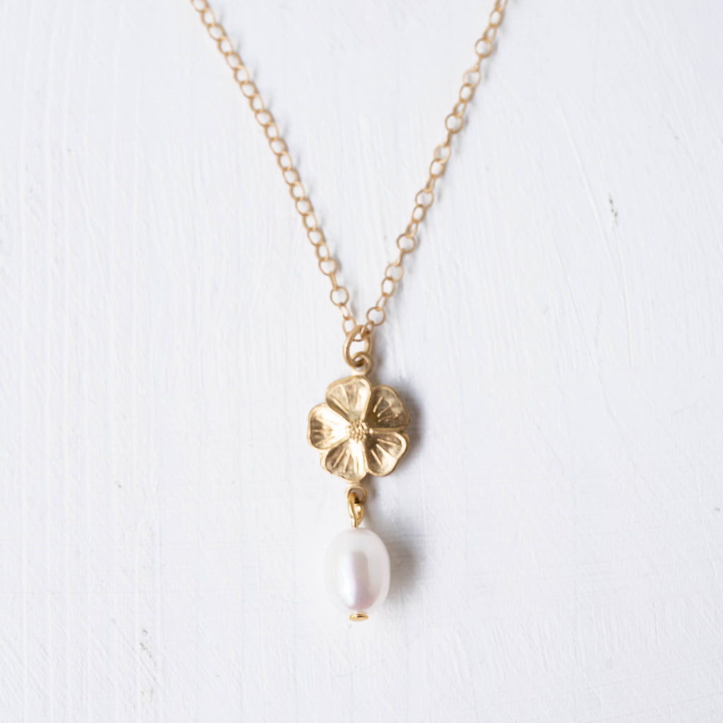 Gold Flower and Pearl Necklace