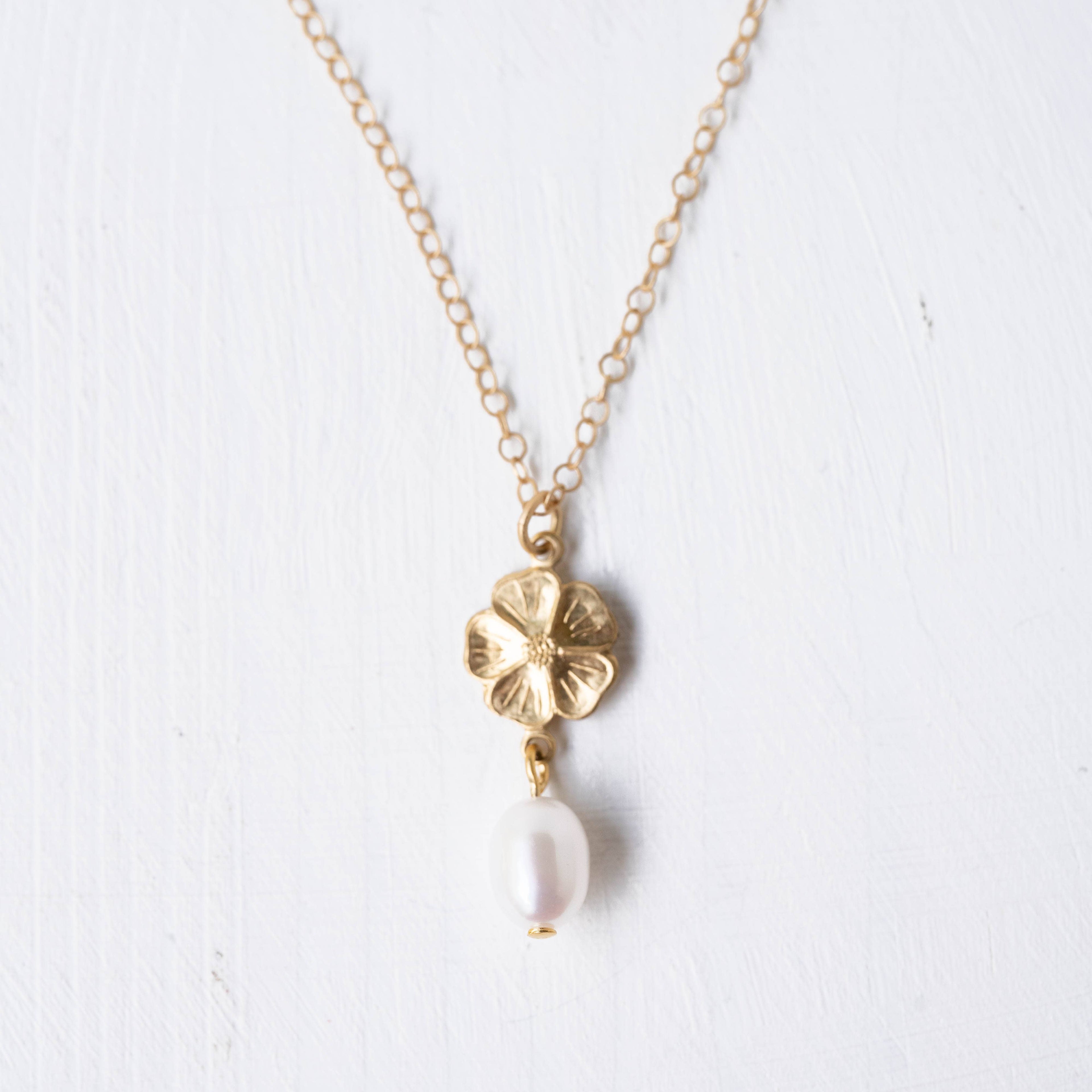 Gold Flower and Pearl Necklace