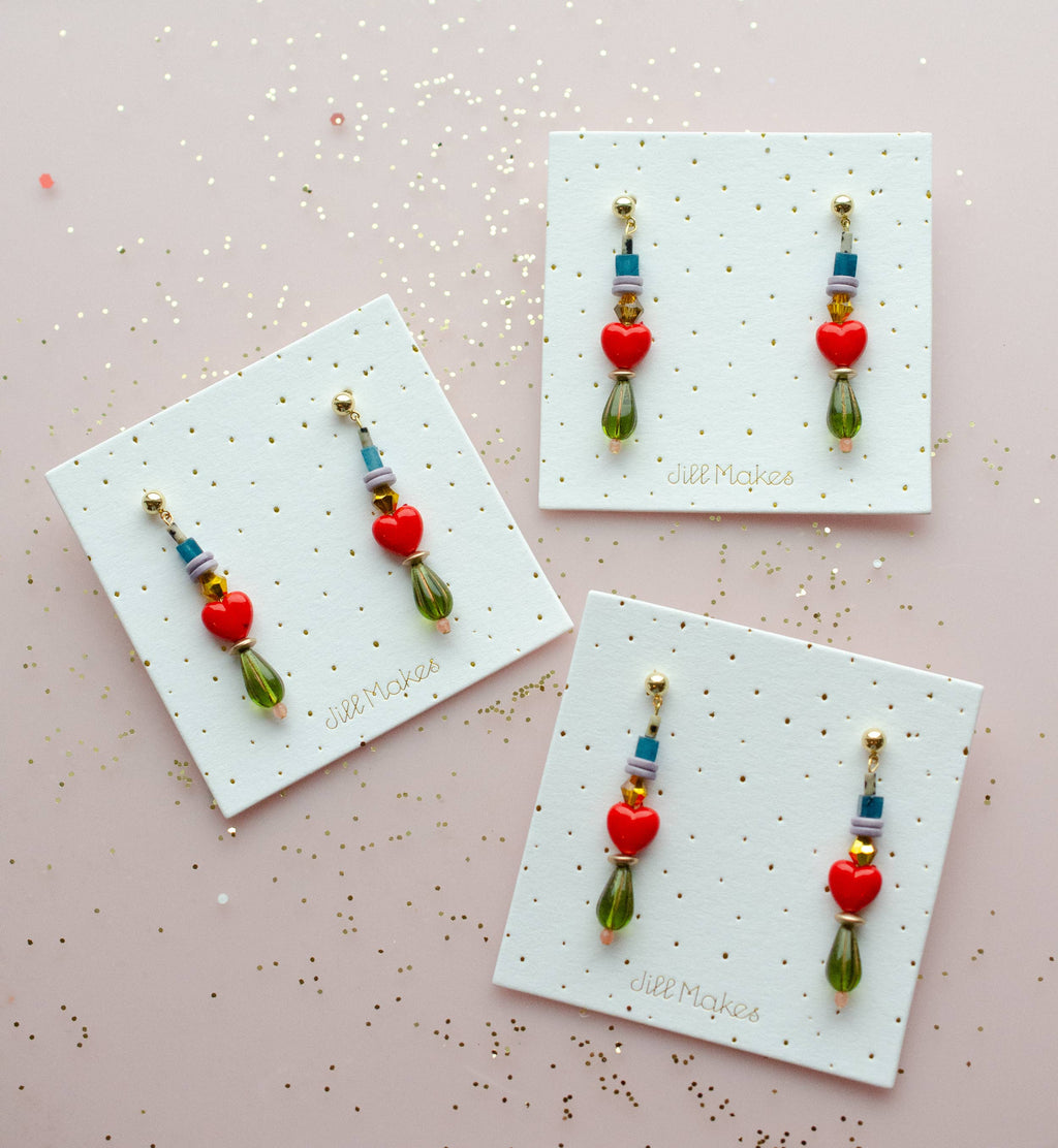 Beaded Heart Statement Earrings