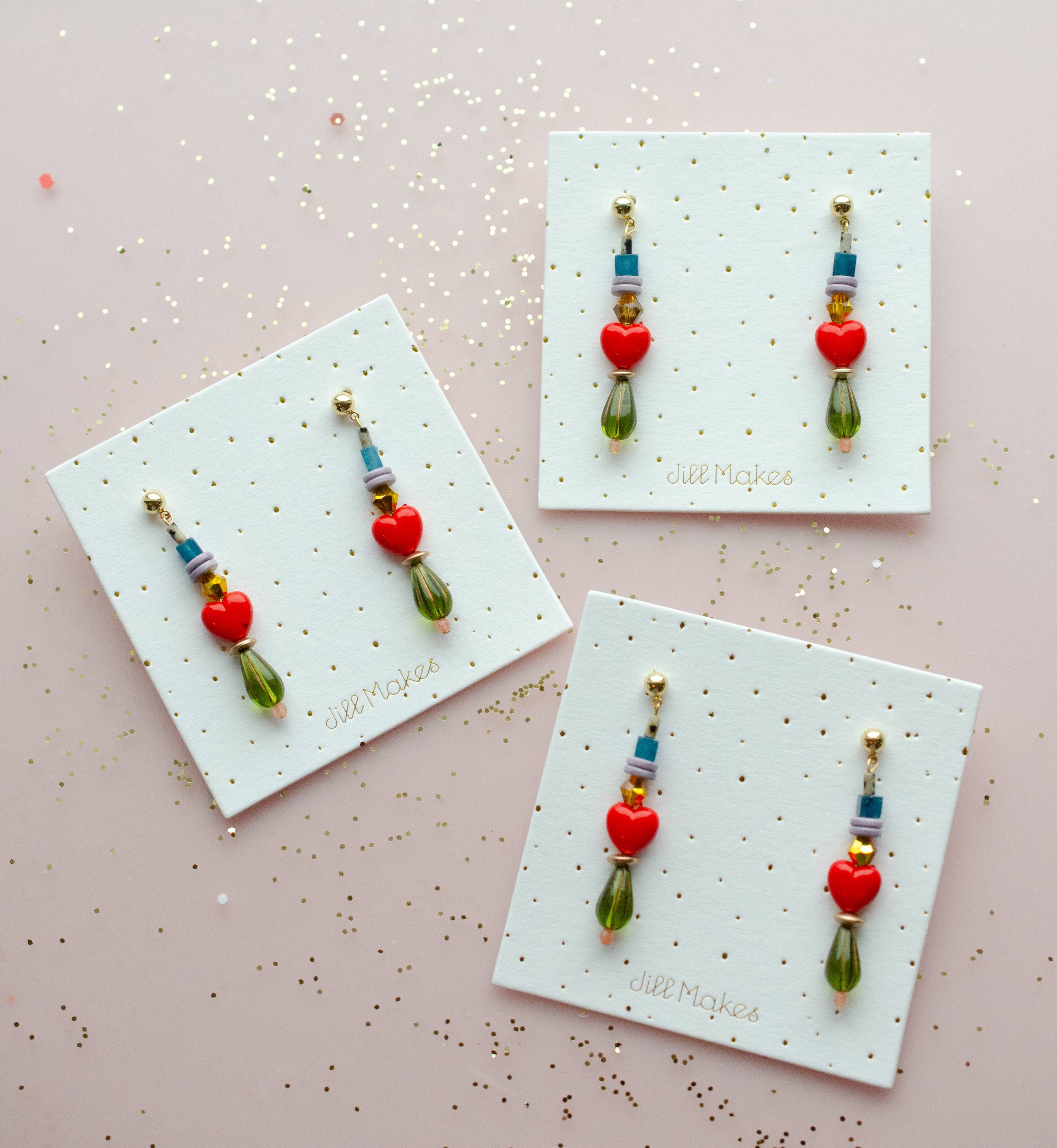 Beaded Heart Statement Earrings