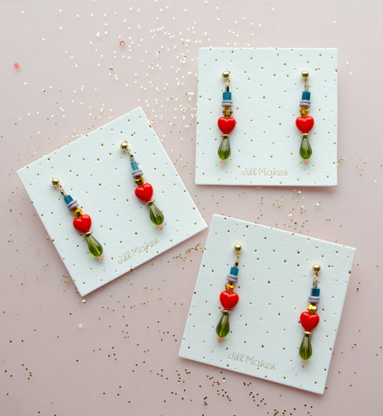 Beaded Heart Statement Earrings