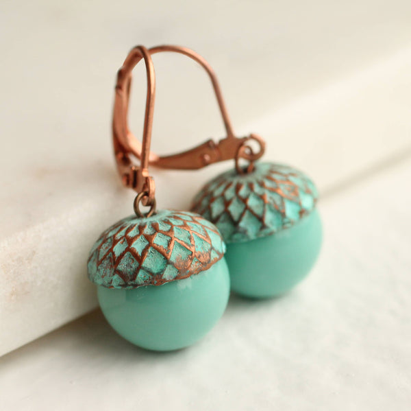 Silk Purse, Sow's Ear - Verdigris Acorn Earrings