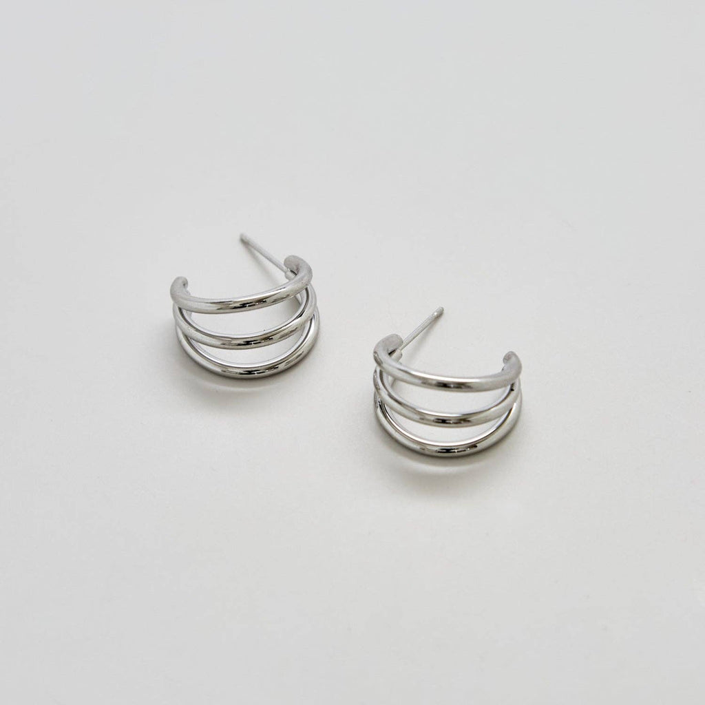 Triple Arc Silver Hoop Earrings