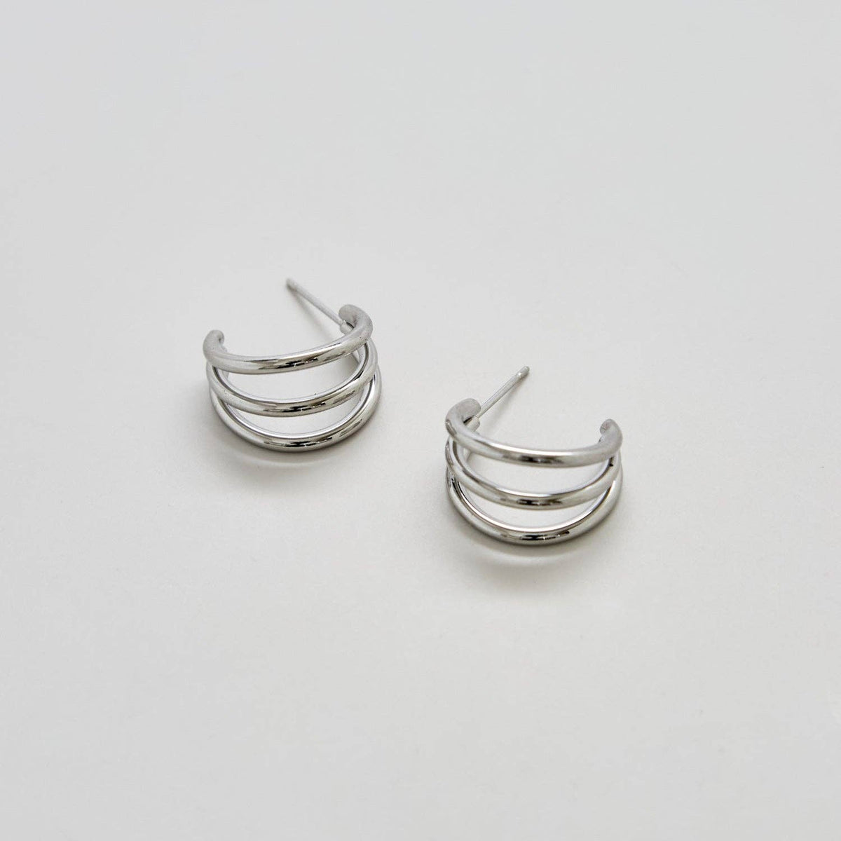 Triple Arc Silver Hoop Earrings