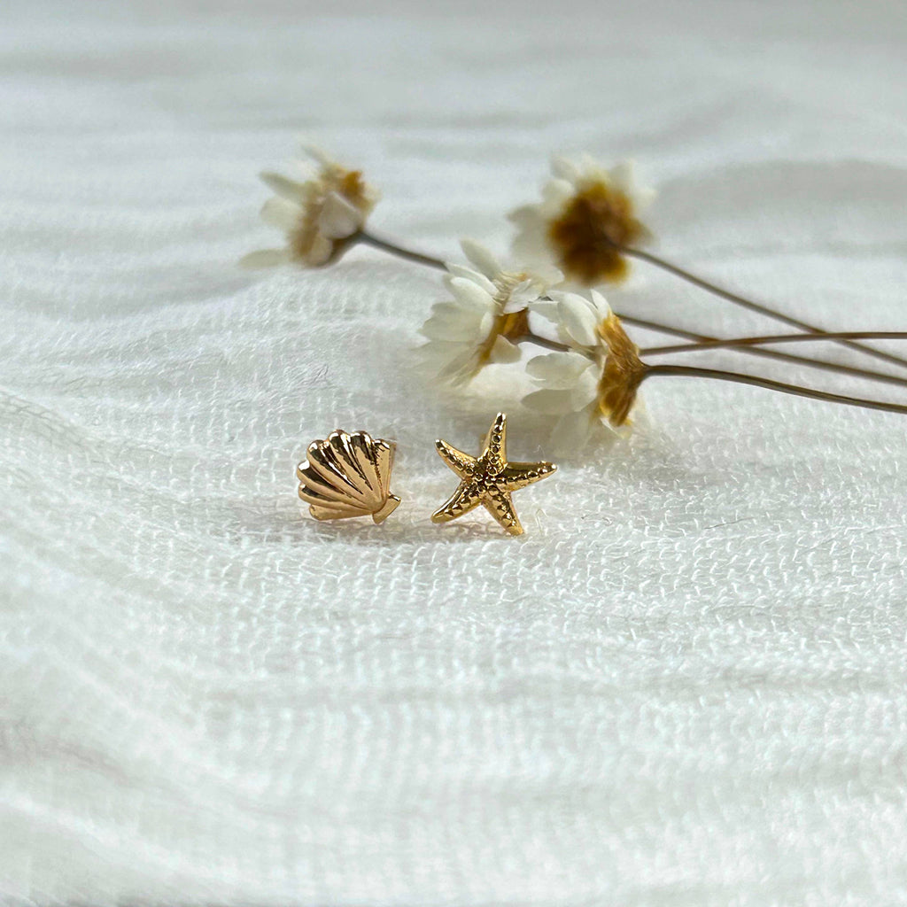 Dainty Seashell & Starfish Studs