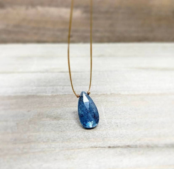 Teal Kyanite Faceted Teardrop Necklace: 16 inches