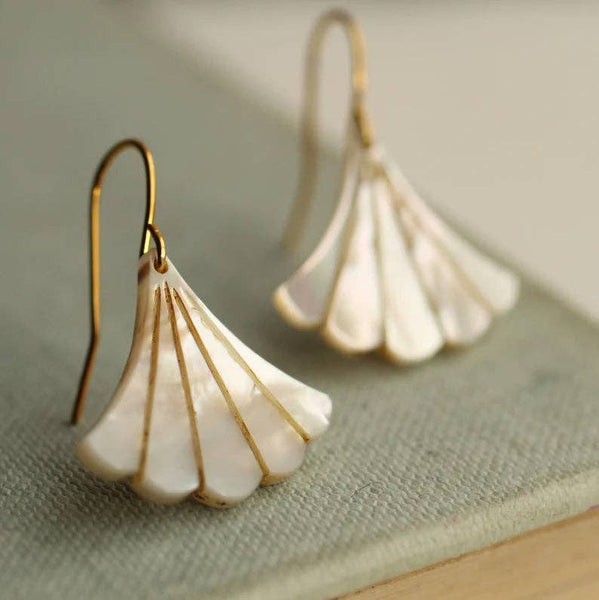 Mother of Pearl Art Deco Earrings: Gold Plated