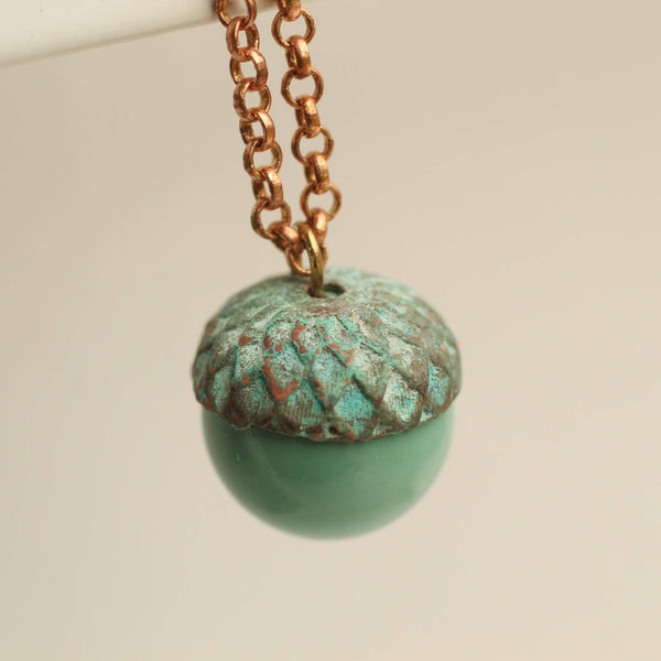 Silk Purse, Sow's Ear - Verdigris Turquoise Acorn Necklace