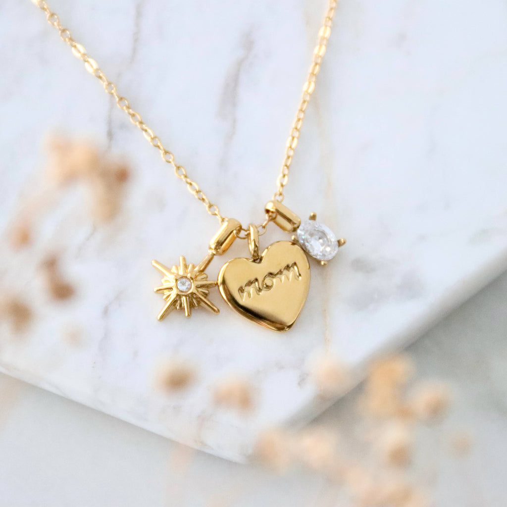 Mom Heart Charm Necklace |Waterproof