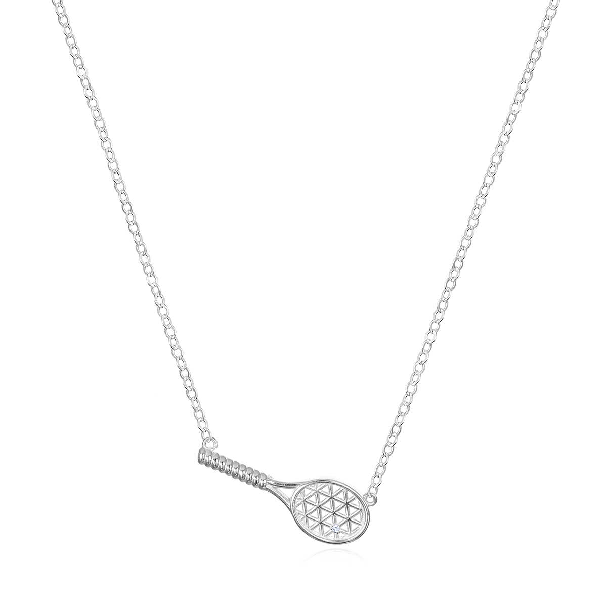 Diamond Tennis Racket Necklace | Sterling Silver
