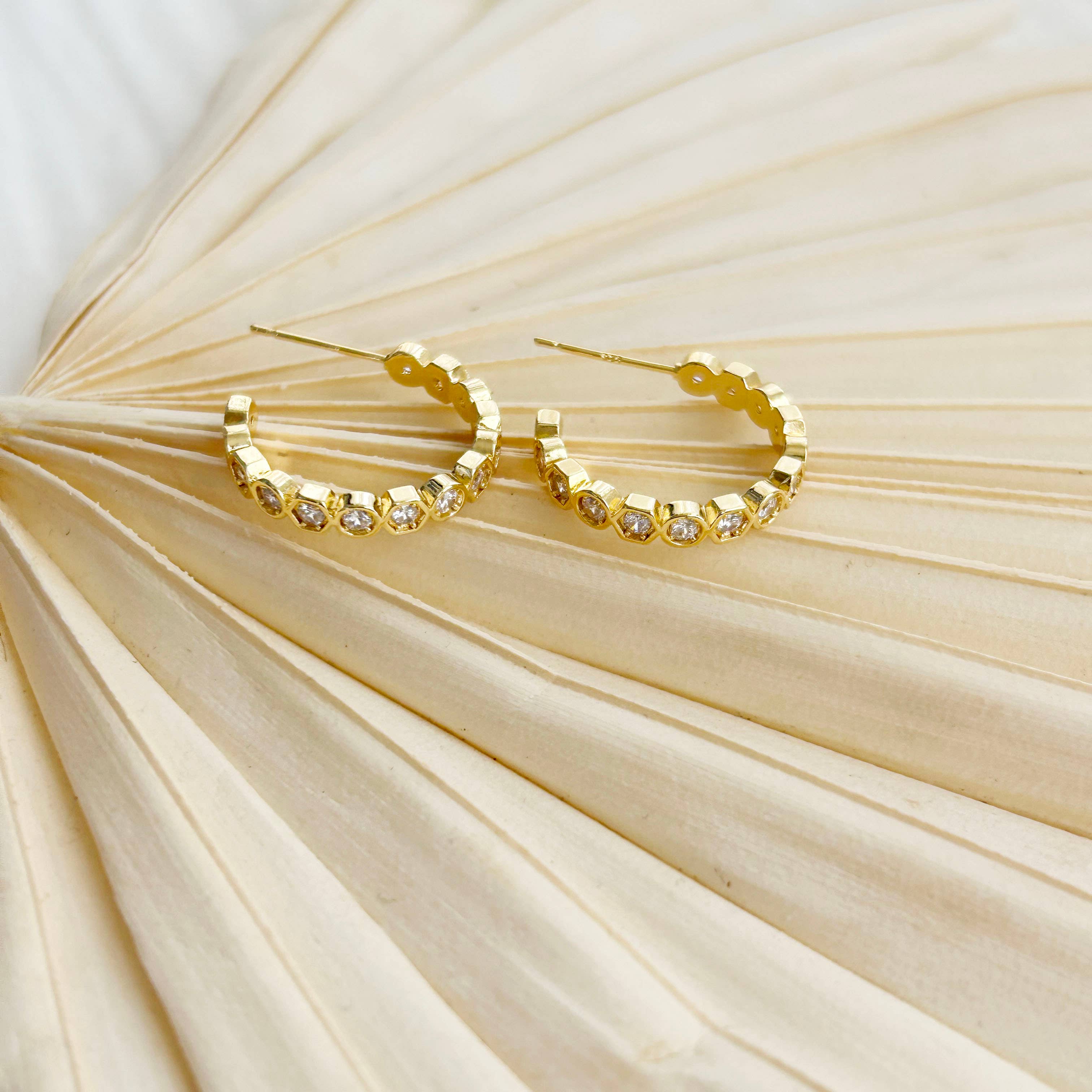 Gold Geometric Crystal Hoops