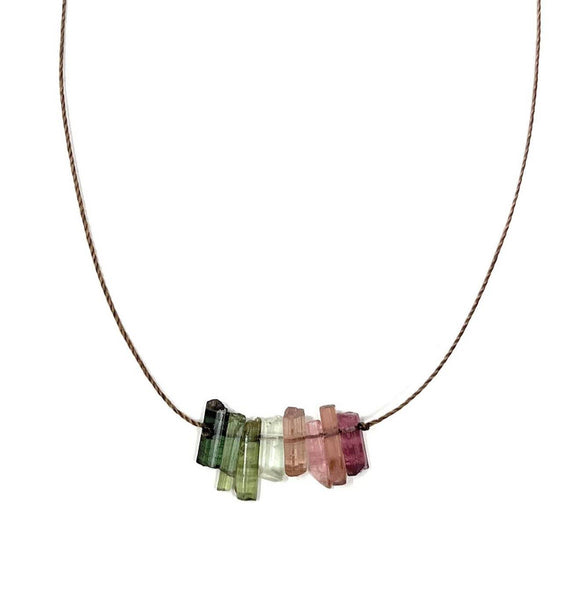 Multi Tourmaline Stick Bar Necklace