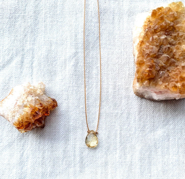 Citrine Faceted Teardrop Cord Necklace: 18"