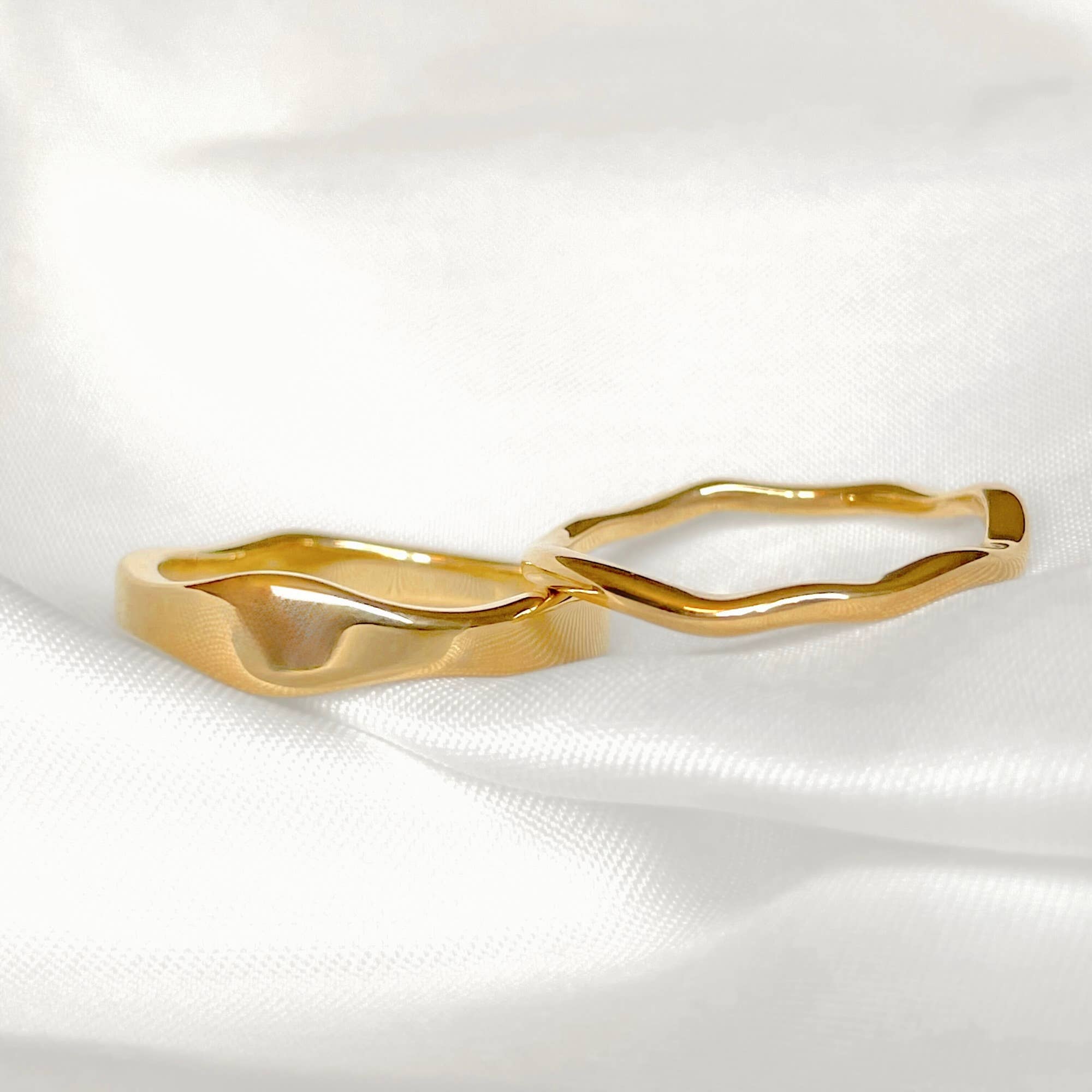 Blueyejewelry - Stackable Gold Wave Ring Set - Tarnish-free Stainless Steel