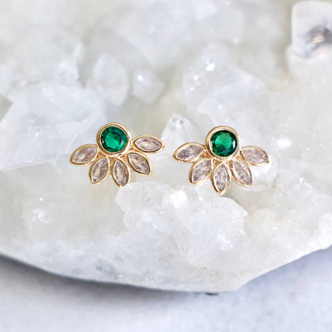 Emerald Green Flower Stud Earrings