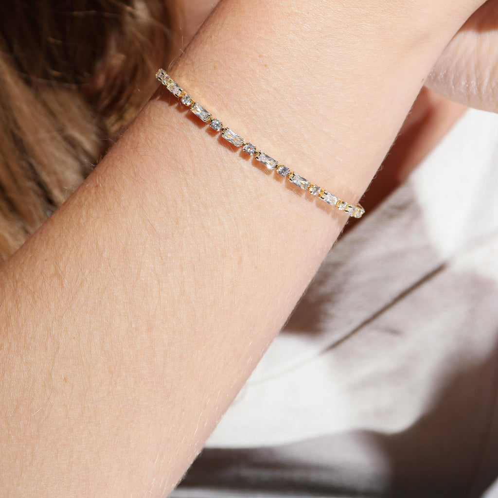 Baguette and Round Cut Cubic Zirconia Tennis Bracelet