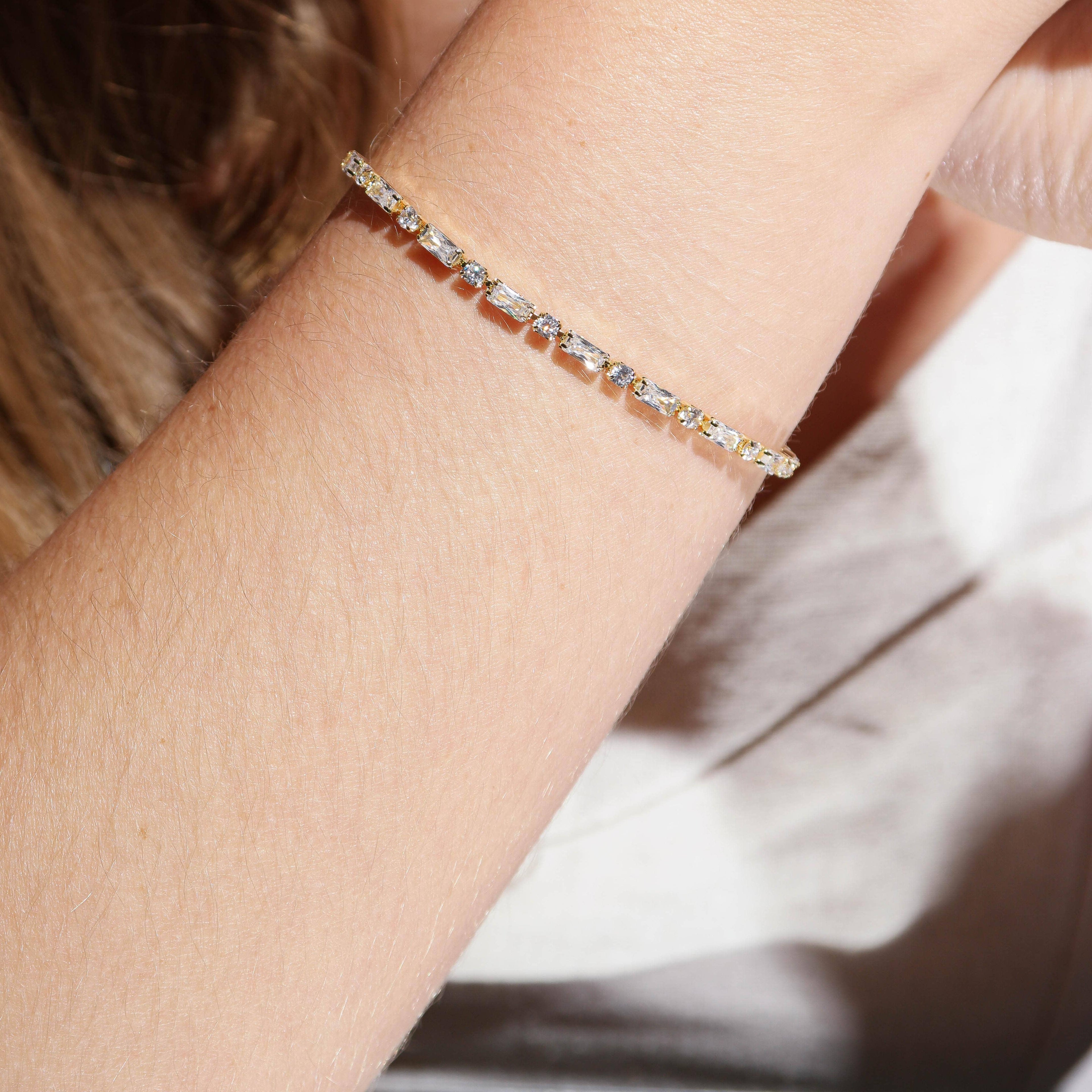 Baguette and Round Cut Cubic Zirconia Tennis Bracelet