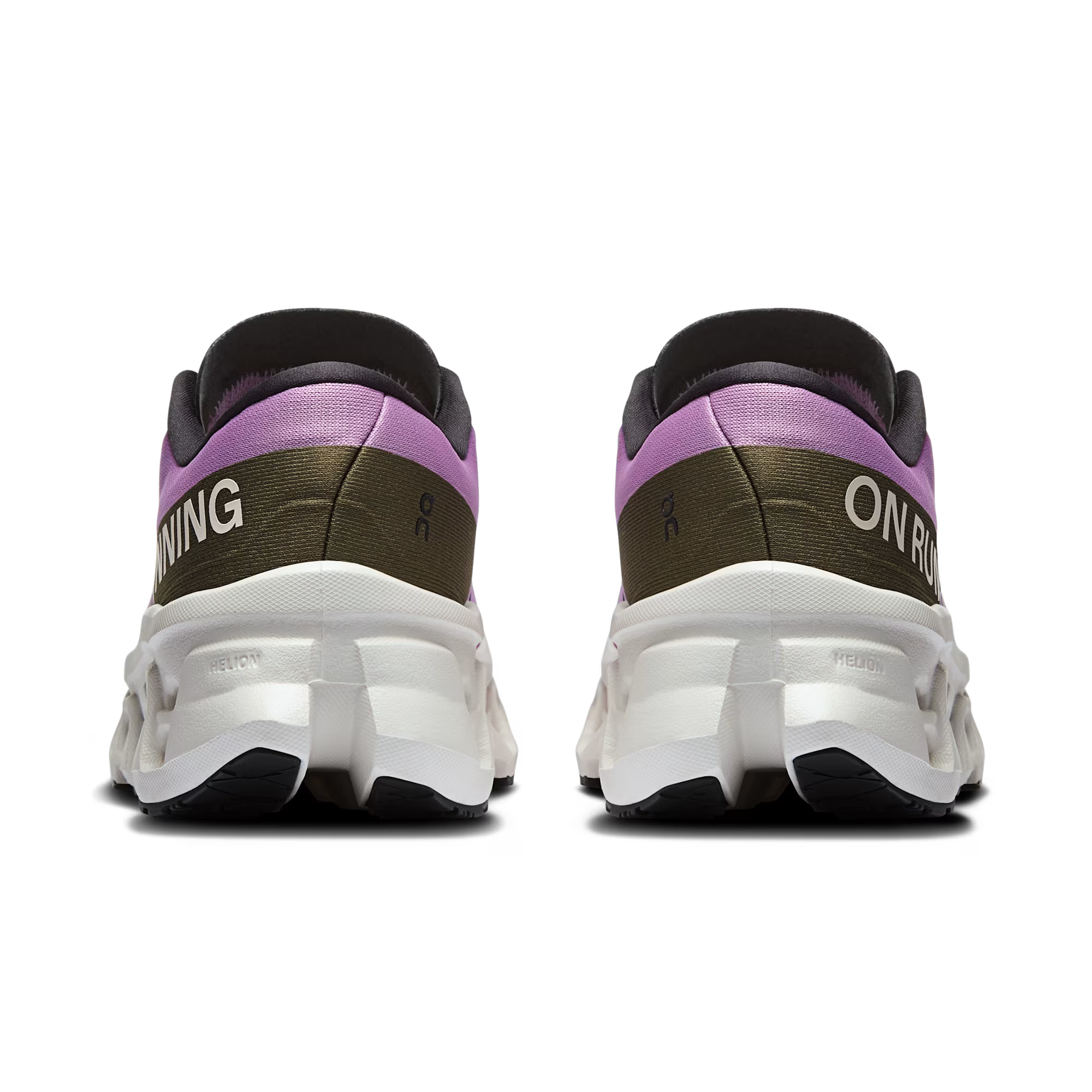 Pair of purple and black running shoes with white soles on a transparent background